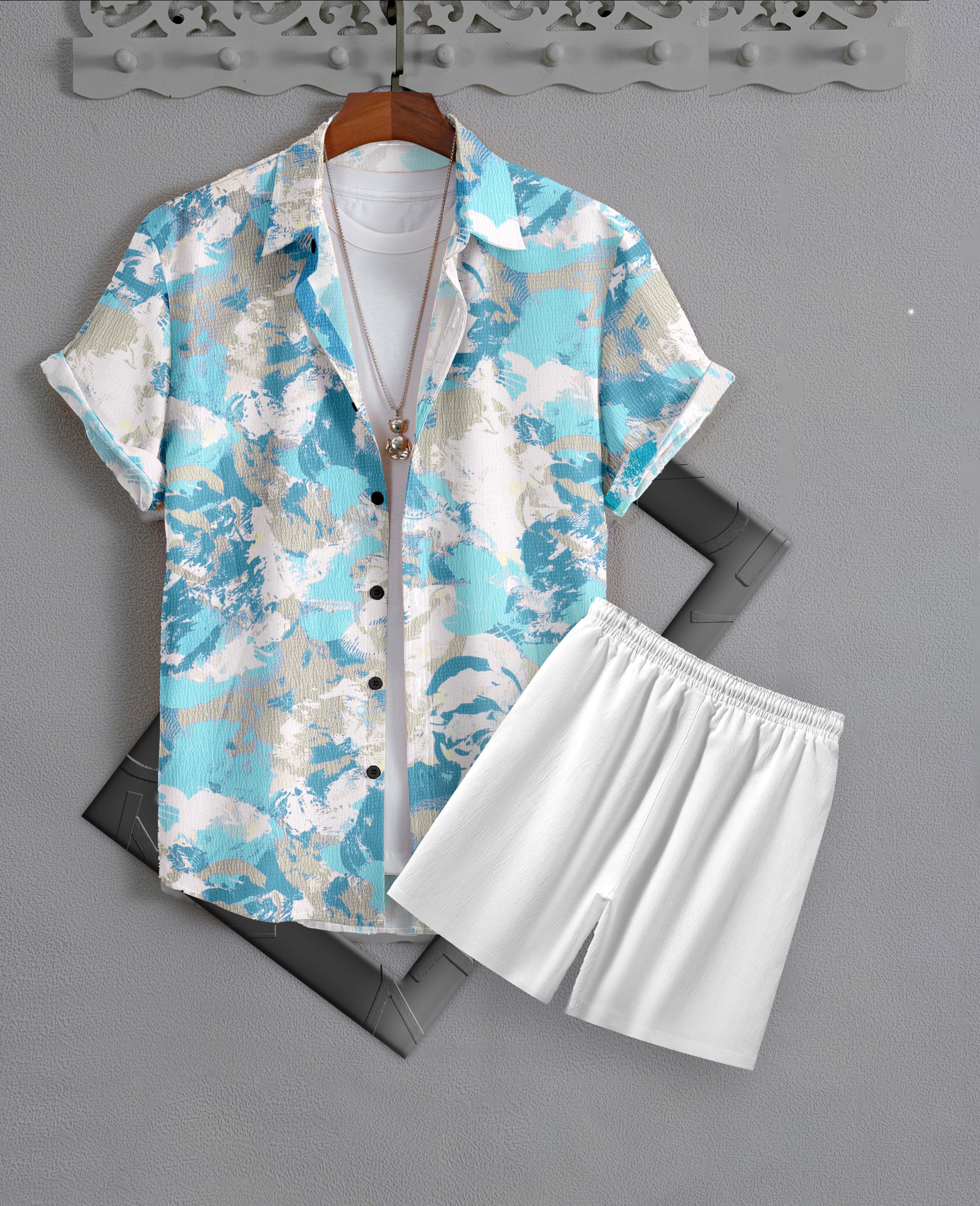 Men’s Blue Abstract Print Night Suit – Half Sleeve Shirt & Shorts